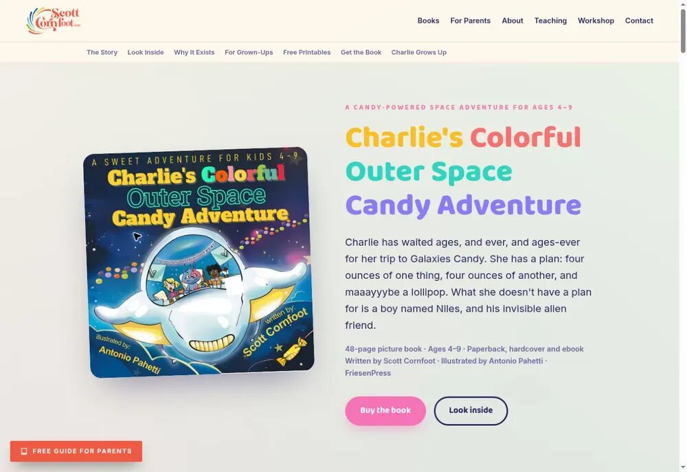 Children's book page for Charlie's Colorful Outer Space Candy Adventure