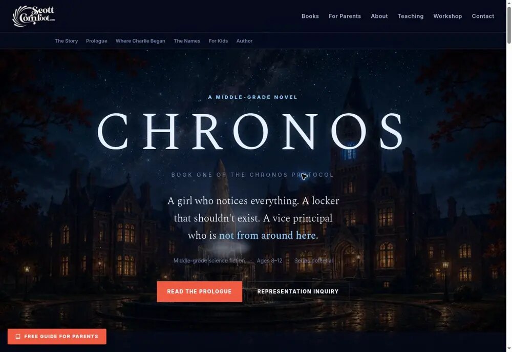 Middle-grade novel page for Chronos